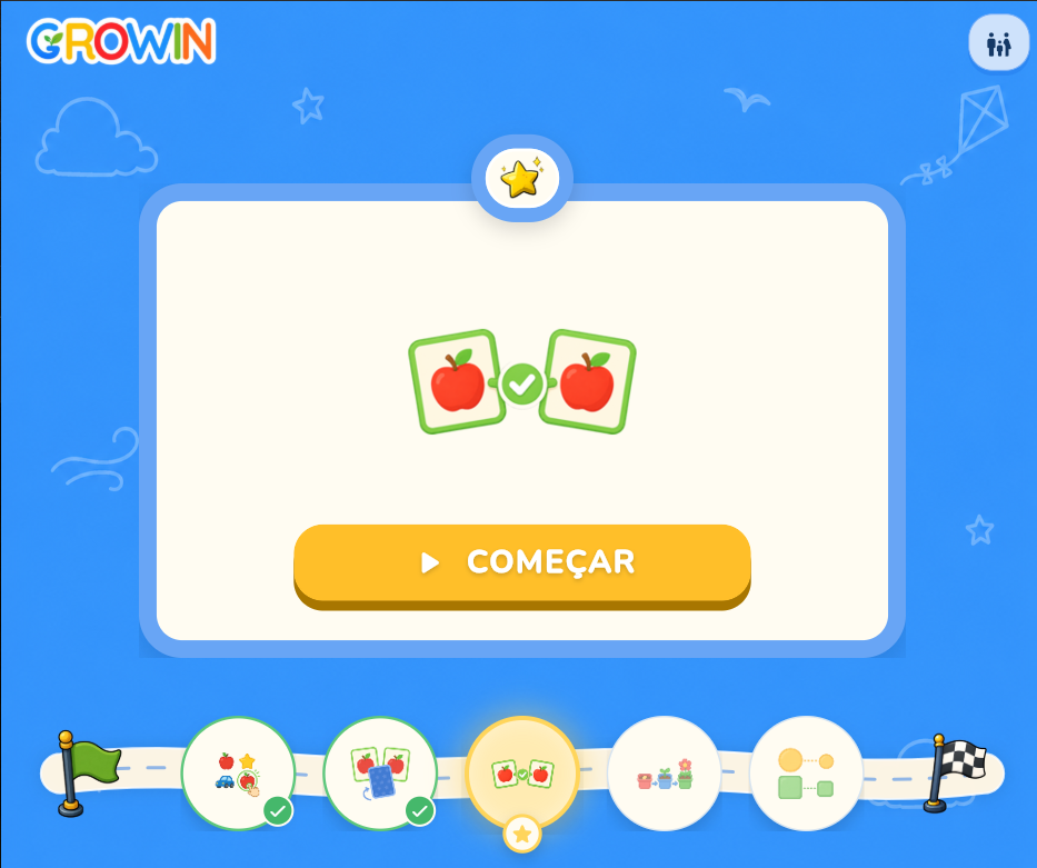 Tela inicial com trilha de atividades da criança