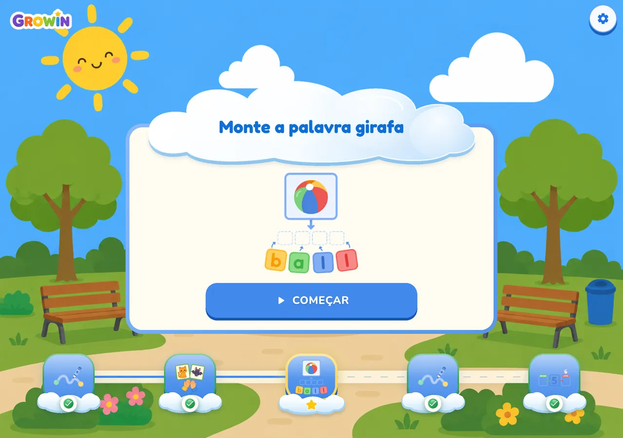 Tela inicial com trilha de atividades da criança