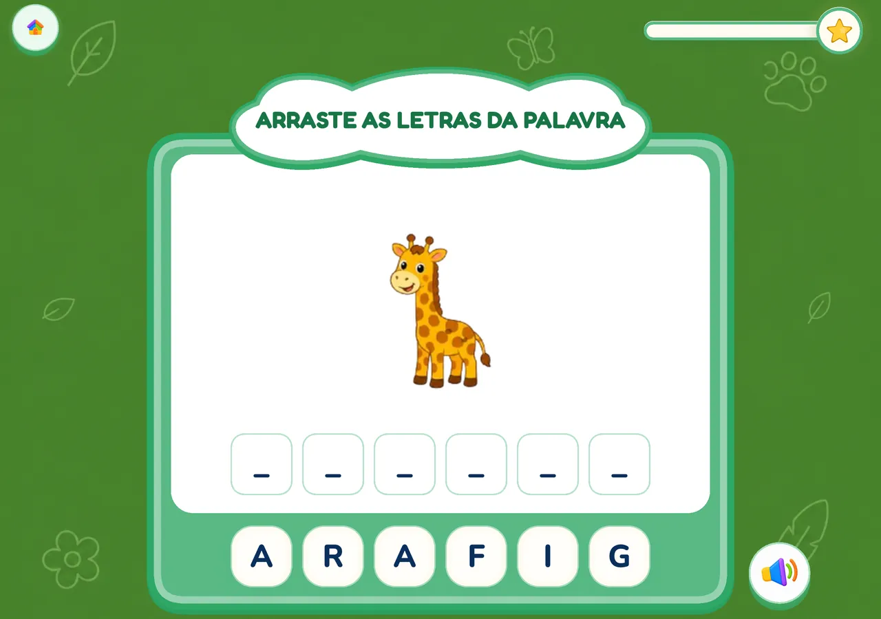 Jogo de arrastar as letras para montar a palavra girafa